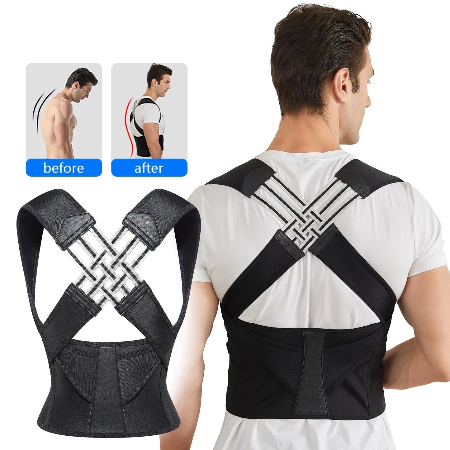 Adjustable Back Brace Posture Corrector for Men and Women – Full Back Support for Upper and Lower Pain Relief