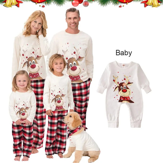 Christmas Family Matching Pajamas Set - Cute Deer Print Sleepwear for Adults, Kids, Babies, and Pets