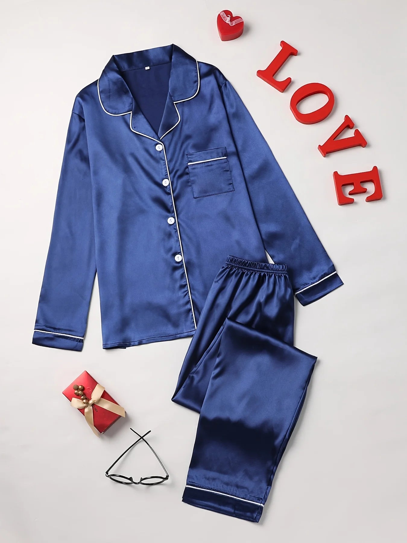 Women's Long Sleeve Button-Up Satin Pajama Set