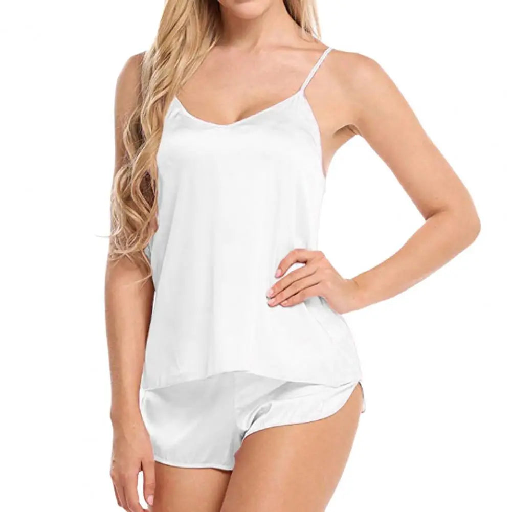 Women's Summer Pajama Set - Sleeveless Vest and Elastic Waist Shorts Sleepwear