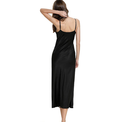 Women's Satin Long Nightgown – V Neck Sleep Dress, Silky Soft Nightwear for All Seasons