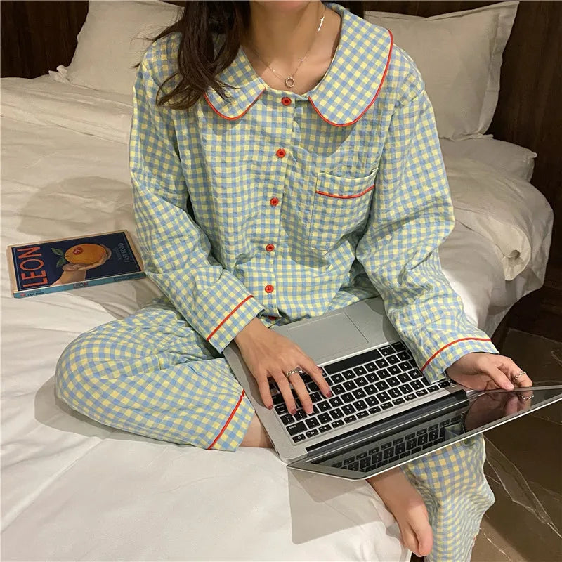 Women's Summer Heart Print Pajama Set - Long Sleeve Cardigan Sleepwear