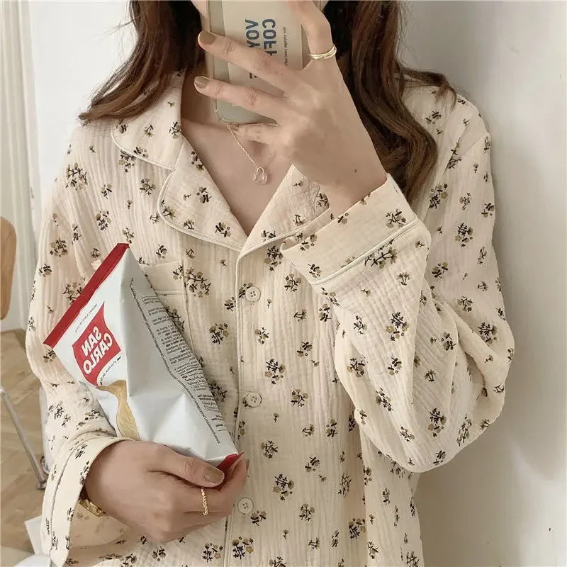 Women's Summer Heart Print Pajama Set - Long Sleeve Cardigan Sleepwear