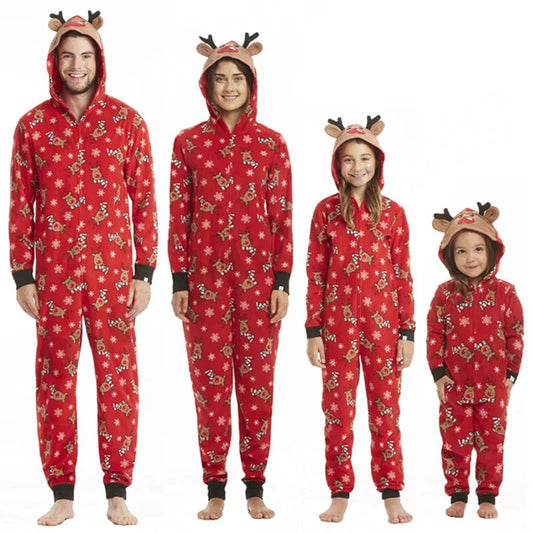 Christmas Family Matching Hooded Pajama Jumpsuits - Festive One-Piece Romper for Adults and Kids