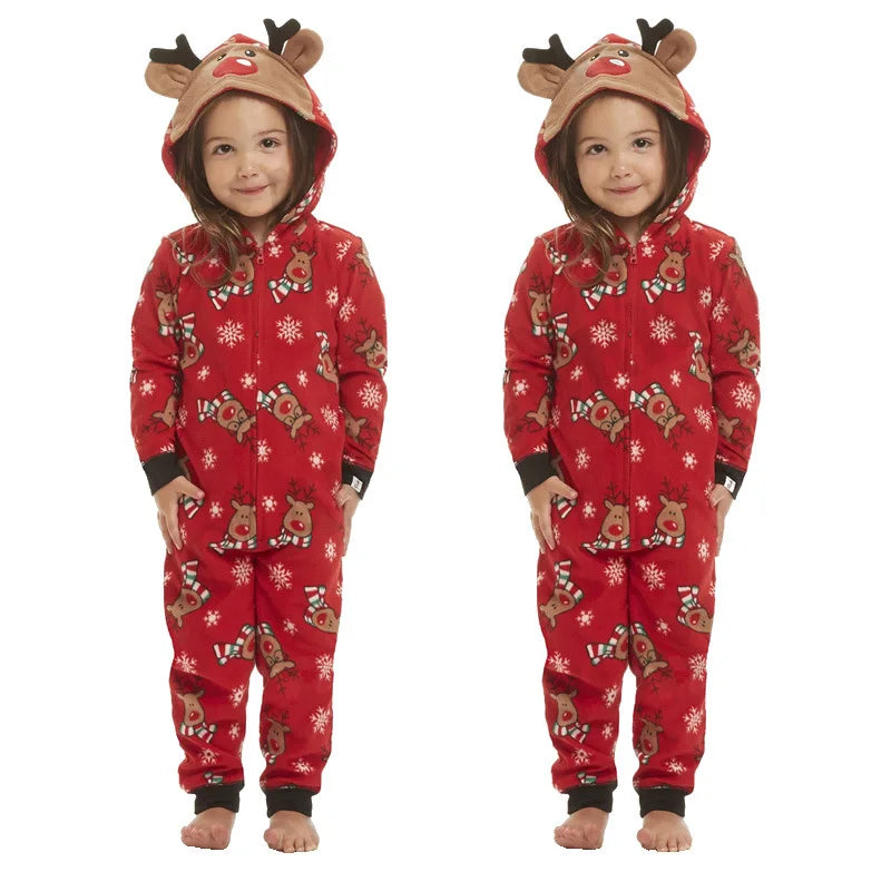 Christmas Family Matching Hooded Pajama Jumpsuits - Festive One-Piece Romper for Adults and Kids