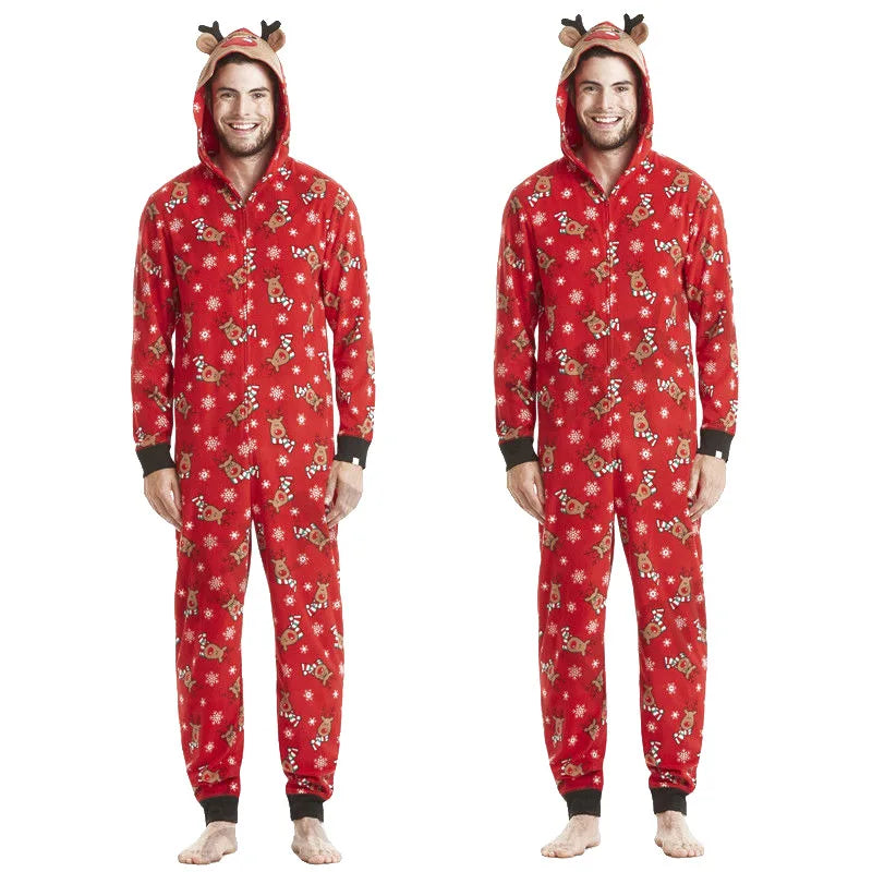 Christmas Family Matching Hooded Pajama Jumpsuits - Festive One-Piece Romper for Adults and Kids