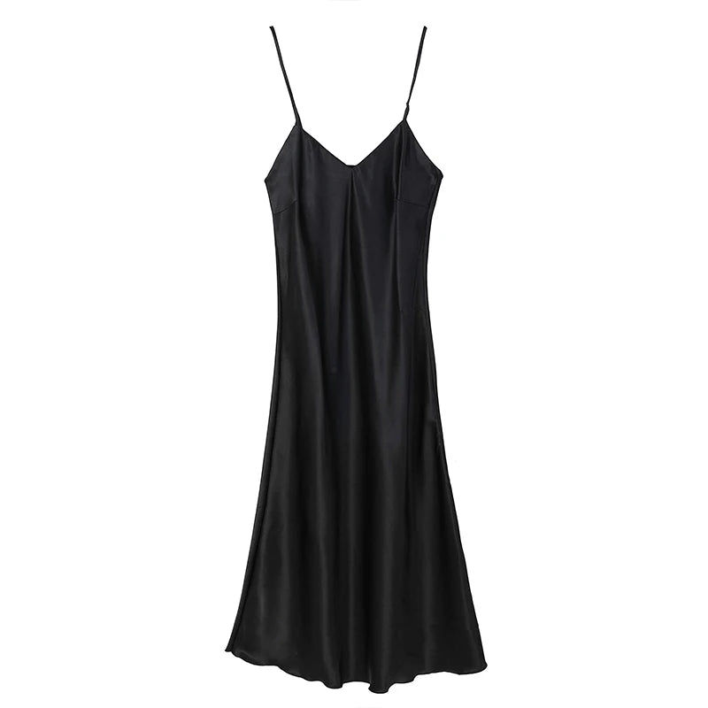 Women's Satin Long Nightgown – V Neck Sleep Dress, Silky Soft Nightwear for All Seasons