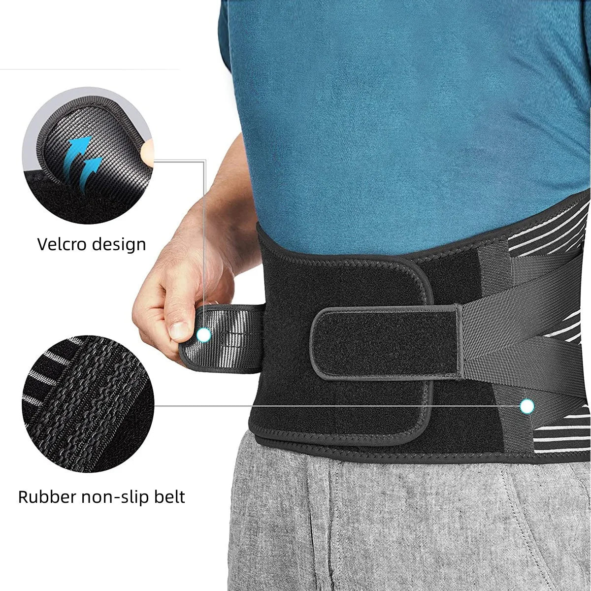 Adjustable Lumbar Support Belt for Back Pain Relief – Waist Trainer Brace with Double Pull Straps for Men & Women