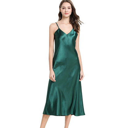 Women's Satin Long Nightgown – V Neck Sleep Dress, Silky Soft Nightwear for All Seasons