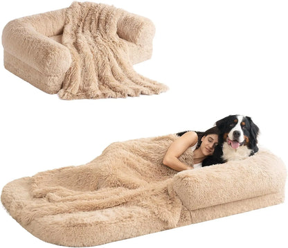 Foldable Orthopedic Human Dog Bed for Adults – Memory Foam, Waterproof, Camel (colour), 72"x44"x11"