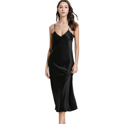 Women's Satin Long Nightgown – V Neck Sleep Dress, Silky Soft Nightwear for All Seasons