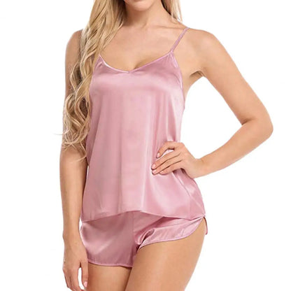 Women's Summer Pajama Set - Sleeveless Vest and Elastic Waist Shorts Sleepwear