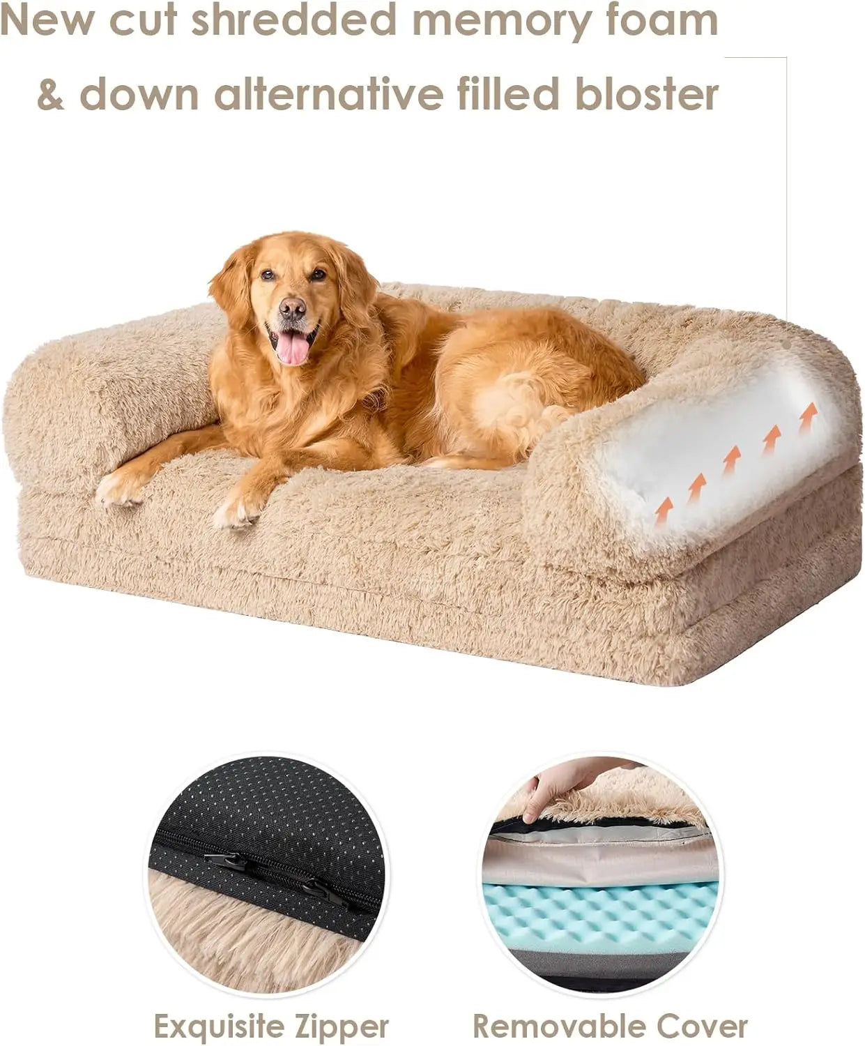 Foldable Orthopedic Human Dog Bed for Adults – Memory Foam, Waterproof, Camel (colour), 72"x44"x11"